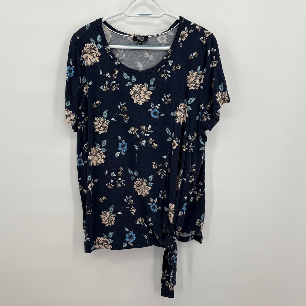 Jones New York Signature‎ Navy Floral Side Tie Top XXL Womens Blouse